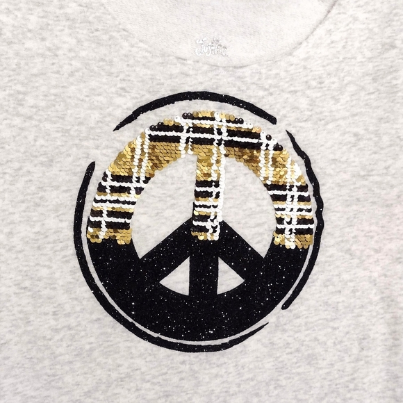 Like-New Flip Sequin Peace Sign Plaid To Gold Sweatshirt Girls Size 10 - Picture 3 of 5
